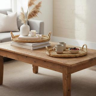 2-Piece Handwoven Seagrass & Rattan Tray Set