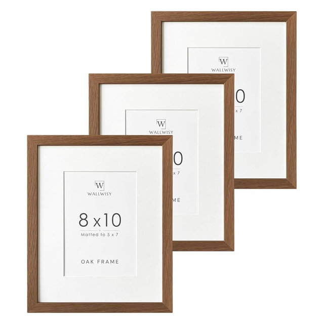 8x10 Picture Frame, Solid Oak Wood 8 x 10 Photo Frame with Mat to 5x7(Openning Size is 4.5x6.5), 10x8 Picture Frames for Wall and Tabletop Display, Natural Oak 8x10 Frame, (Walnut Set of 3)
