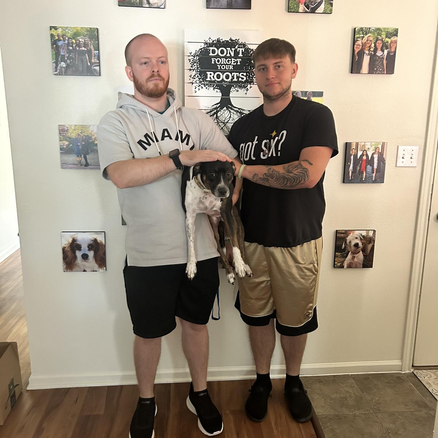 Michael and Groomsmen Zack with Luna in our Delaware home