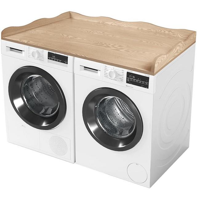 CraftHome Washer Dryer Countertop,54''X27.6'' Wave Edge Wood Shelf Topper with Anti-Slip Patches,Laundry Room Washer and Dryer for The Top Laundries Hamper Counter Storage Organization (Wood)