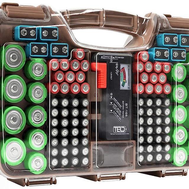 The Battery Organizer Storage Case with Tester, Clear Battery Holder for 180 Batteries of Various Sizes, Cocoa