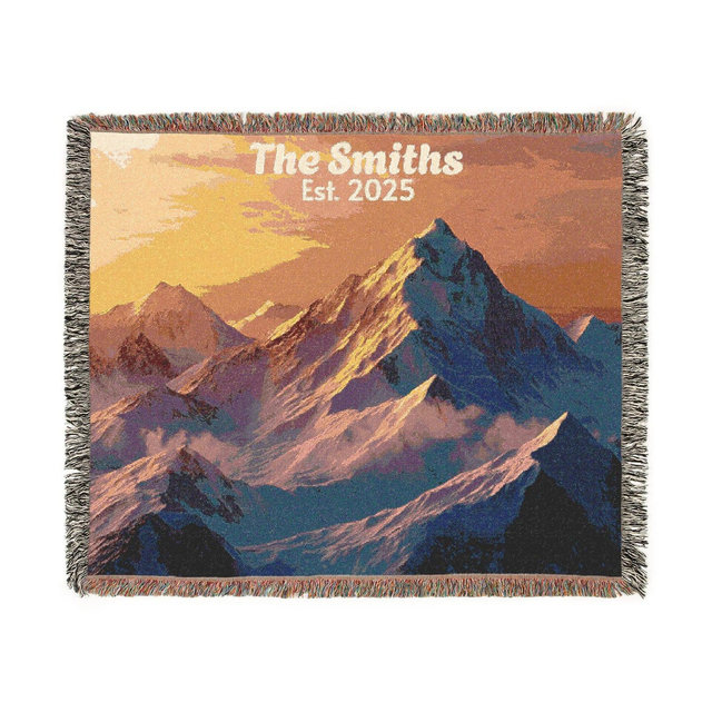 Mountain Sunset Woven Blanket - Personalized Home Decor, Wedding Gift, Nature Lover Throw, Mountainscape Tapestry, Housewarming Present