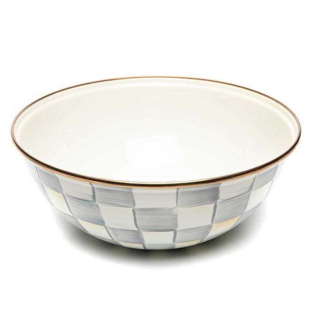 MACKENZIE-CHILDS Enamel Everyday Bowl, Serving Bowl for Entertaining, Medium, Gray-and-White Sterling Check