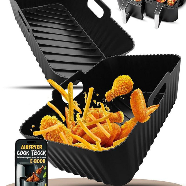 Silicone Air Fryer Liners 2 Pack for Ninja Dual Zone AF400UK AF451UK AF300UK 7.6–9.5L Foodi MAX, Compatible with Tower T17088, Keplin, EMtronics Reusable Non-Stick Dishwasher Safe Accessories