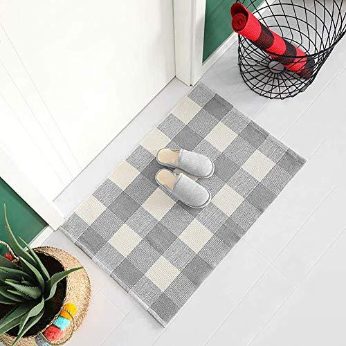 Gray Buffalo Check Rug, Outdoor Plaid Rug, Cotton Woven Rug Door Mat, Farmhouse Rug for Kitchen Entrance Way, Washable Floor Porch Carpet 2'x3'