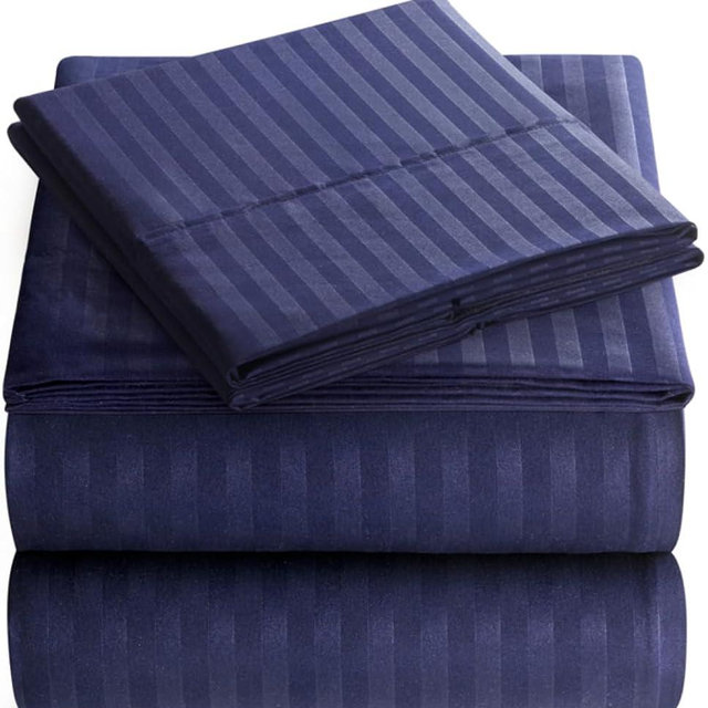Queen Sheet Set - 4-Piece Striped Queen Size Bed Sheets - Soft & Cooling Deep Pocket Queen Bed Sheet Set - Wrinkle-Free Microfiber Bedding with 1 Fitted Sheet, 1 Flat Sheet, 2 Pillowcases