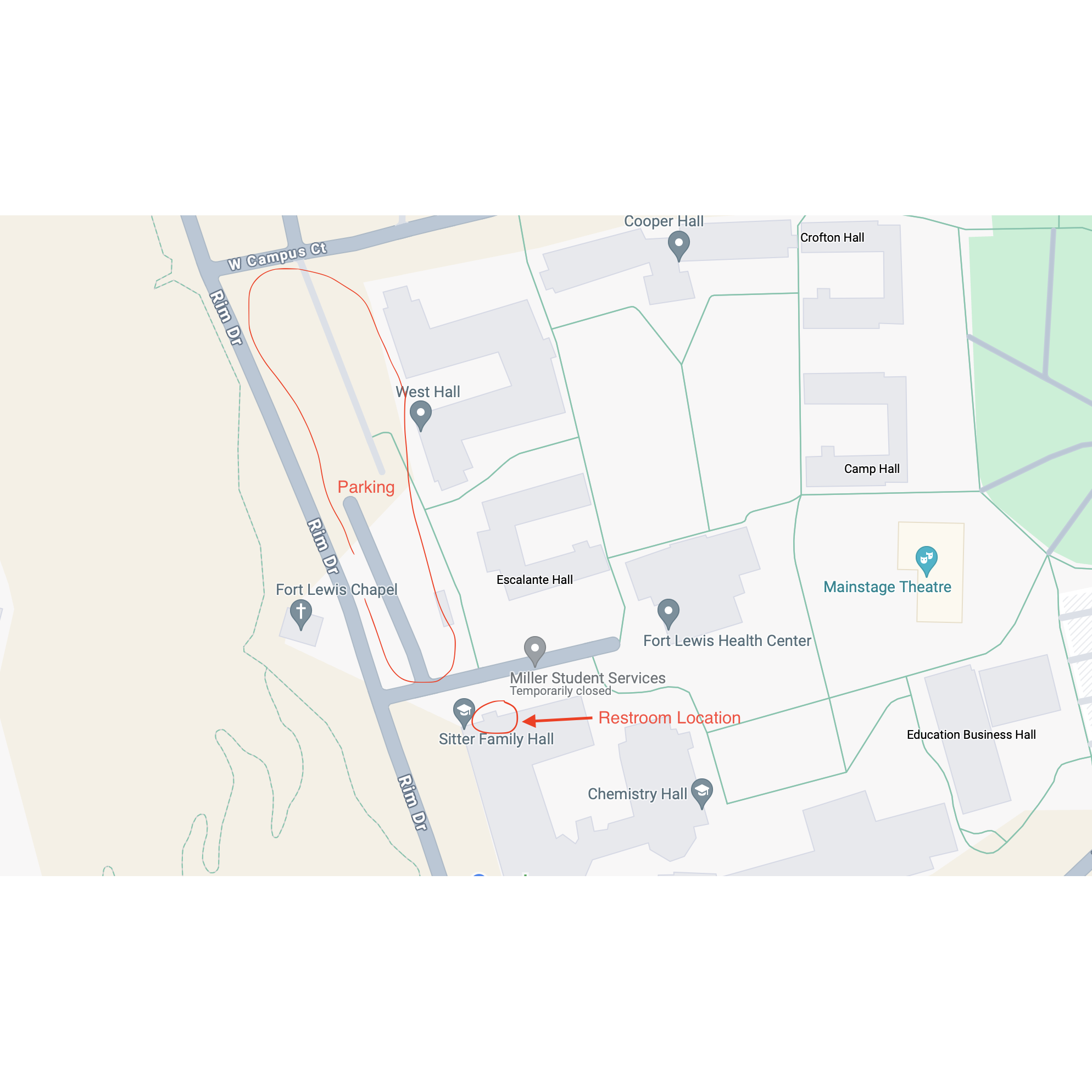 Parking Map and Restroom Location for Ceremony