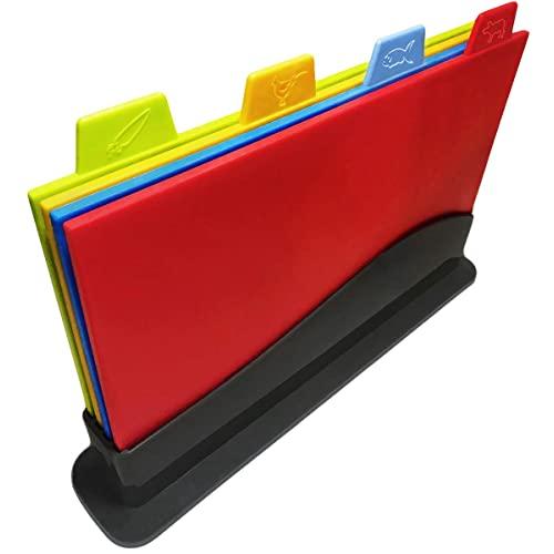 Cutting Board Set, Non-Slip Chopping BPA-Free Boards with Cutting Board Holder and Draining Stand for Kitchen, (4 pcs.) Color-Coded Cutting Boards. 11.8 x 8.6 in.
