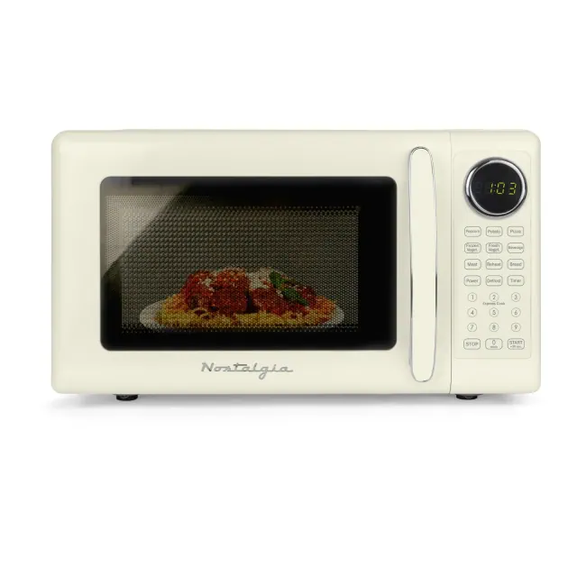 Nostalgia Retro 700W Microwave Oven – 0.7 Cu Ft Capacity – Ivory