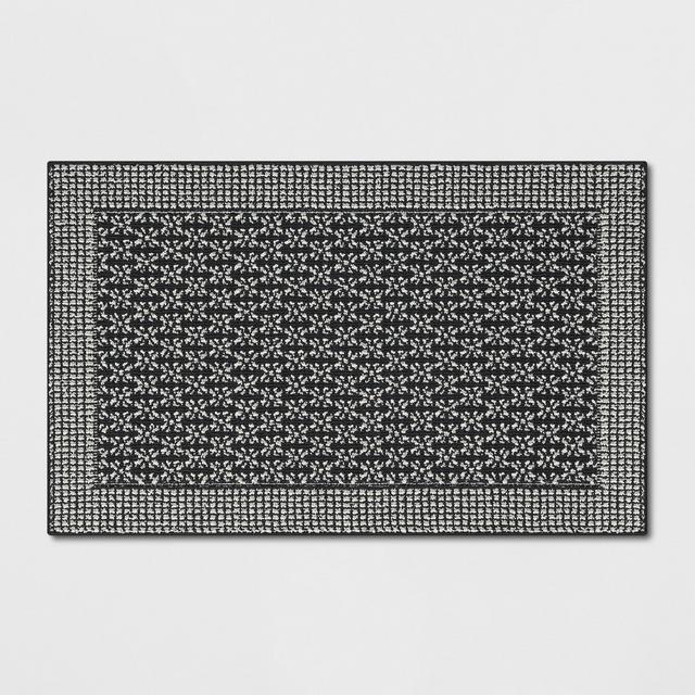 2'6"X3'10" Washable Geometric Border Tufted Accent Rug Black - Threshold™
