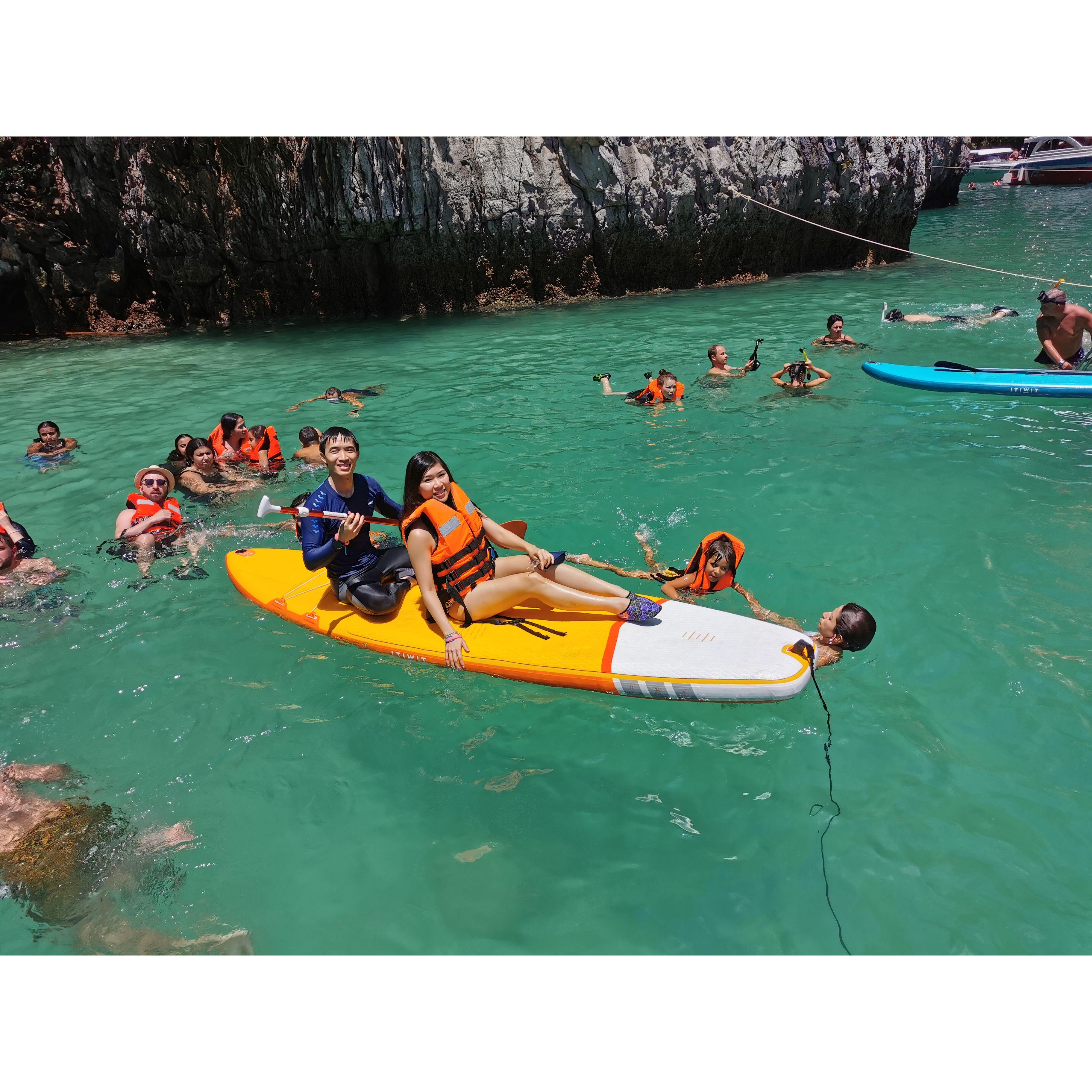 Fun and horror in one picture. Rachel's first time in the sea