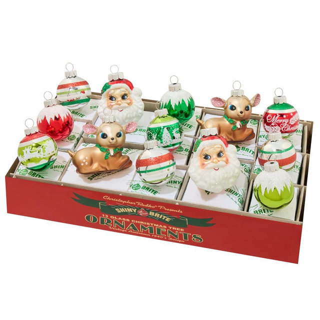 Shiny Bright Hand-Crafted Eurpean Glass Decorative Ornament- Holiday Splendor 13 Count Figures and Decorated Rounds