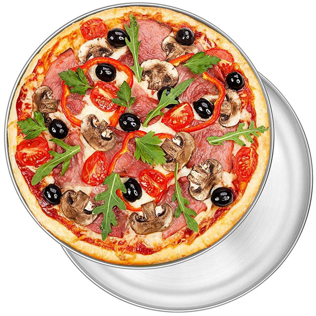 12 Inch Pizza Pan Set of 2, P&P CHEF Stainless Steel Round Oven Pizza Tray for Pizza, Pie, Cake, Cookie, Non-toxic & Healthy, Easy Clean & Dishwasher Safe