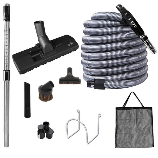 OVO Central Vacuum Standard Kit, with 30/35/40/50ft Low-Voltage Hose, ON/Off Control at The Handle, 12’’ Combo Brush and Accessories, for Hard Surfaces and Carpets, B 35', Black, (KIT-LV35S)
