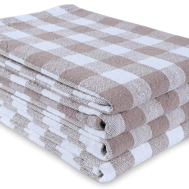 AMOUR INFINI Buffalo Plaid Kitchen Towels | Set of 4 Slub Cotton Oversized Dish Towels | Kitchen Towels for Cleaning and Drying Dishes (Beige - 28x20 Inch)