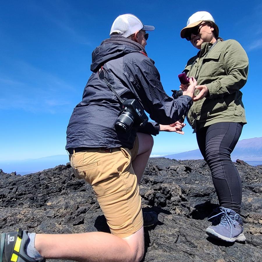 The moment we got engaged! On top of Mauna Loa, on the Big Island of Hawaii, November 5th, 2021.