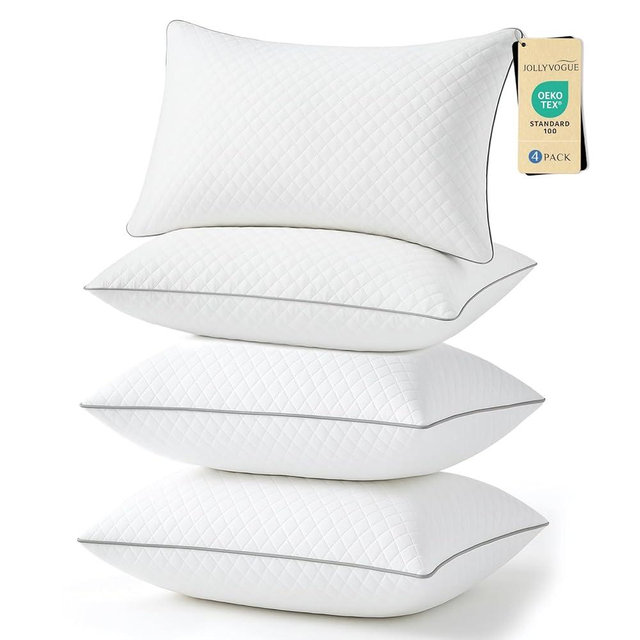 JOLLYVOGUE Pillows Standard Size Set of 4, Oeko-Tex Certified Bed Pillows for Side, Back, and Stomach Sleepers - Medium Support Down Alternative Filling, Machine-Washable