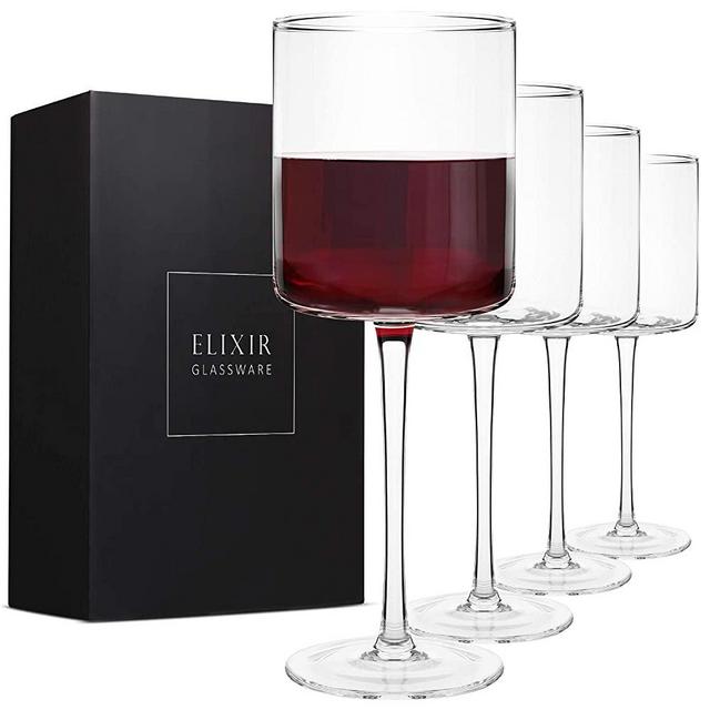 Edge Wine Glasses, Modern & Elegant Square Glass Set of 2,  Large Red Wine or White Wine Glass - Unique Gift for Women, Men, Wedding,  Anniversary - 14oz: Wine Glasses