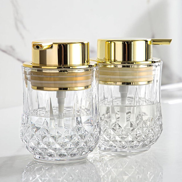 Glass Soap Dispenser Set - 2 Pack Glod Bathroom Hand Liquid Soap Dispensers,Modern Home Soap Dispenser for Bathroom,Kitchen