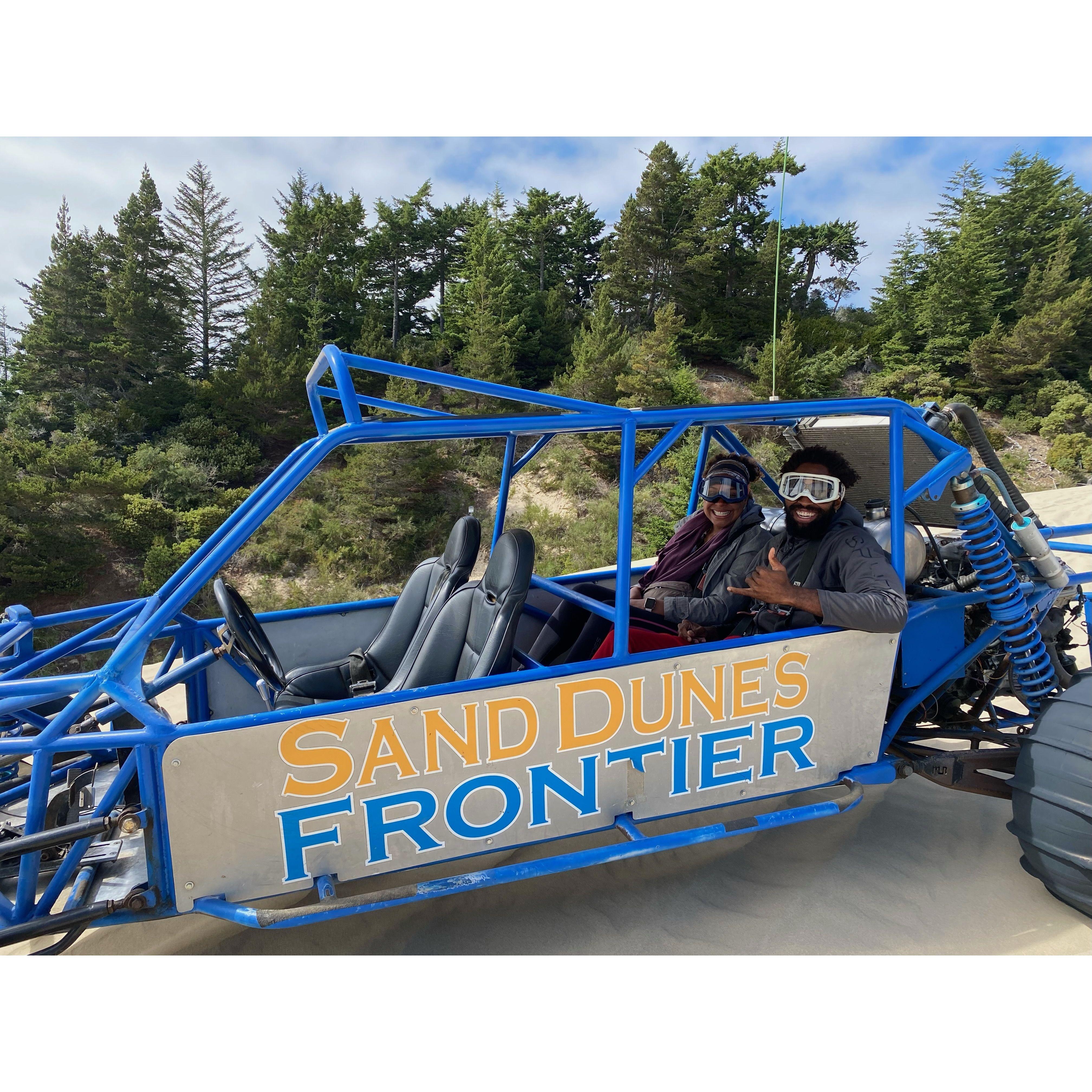 Catching some wind on our sand dune tour in this glorious sandrail dune buggy. Our tour guide, "Lug Nuts," drove us as if we were filming Arabian Nights in Egypt—the views were breathtaking.