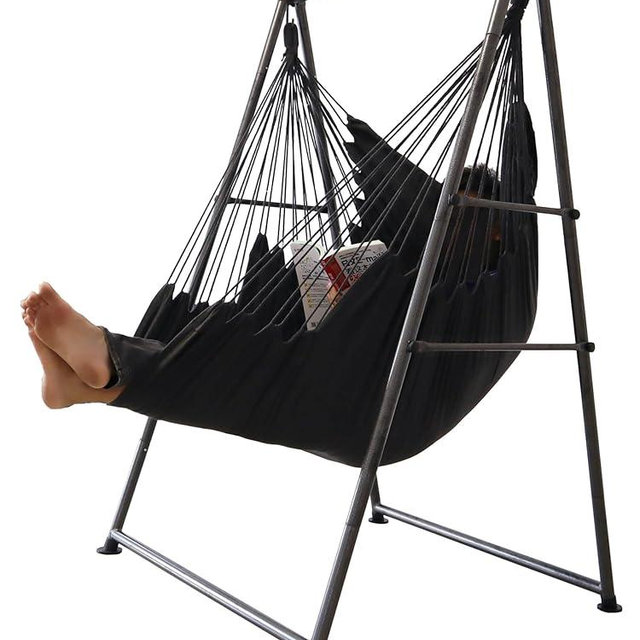 Hammock Chair Stand with X-Large Swing Chair with Footrest，Anti-Tip Thickened Weather-Resistant Iron Pipe Swing Frame, 450Lbs Stand Capacity Quick Assembly for Indoor Outdoor (Dark Grey)