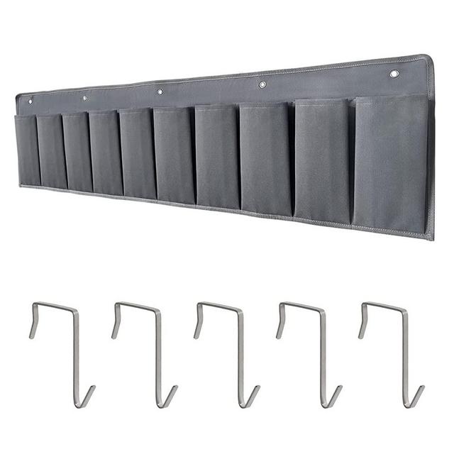 RVZONE RV Shoe Pockets 10 Pockets Heavy Hanging Bedside Storage Organizer with Sturdy Hooks Storage Pockets Hangs on bed for Shoes Toys and Tool Accessories (Grey)