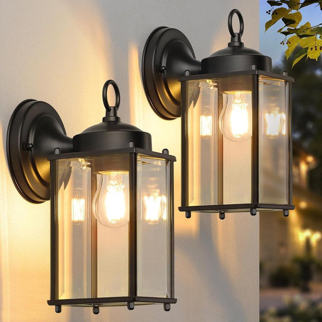MATAMEYE Outdoor Wall Lantern, Exterior Waterproof Wall Sconce Light Fixtures, Black Front Door Lighting, Anti-Rust E26 Socket Porch Lamp, 2 Pack