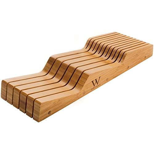 W Selections Bamboo Knife Drawer Organizer Block - Kitchen Storage Holder for Knives Organization - Saves Counter Drawer Space for Home Cooking Chef - Organic Moso Bamboo Tray of Premium Quality