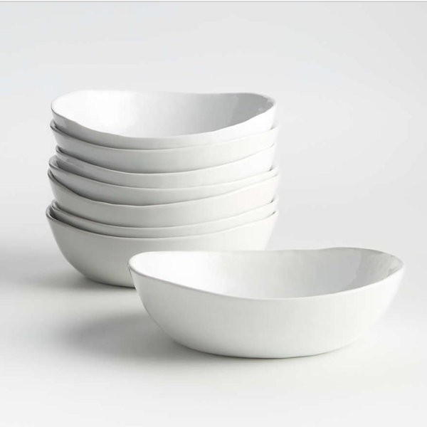 Mercer White Porcelain Low Bowls, Set of 8