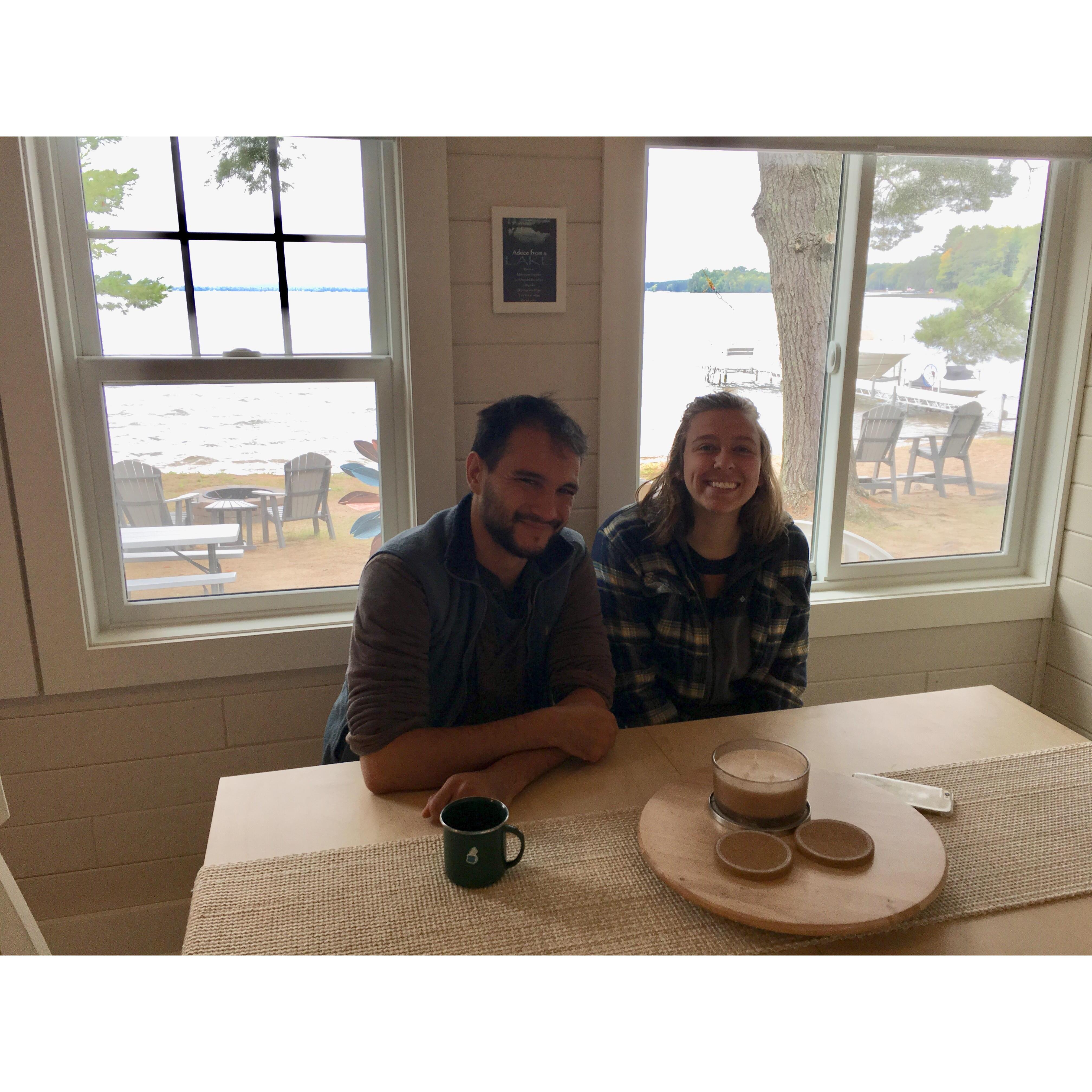 September 2019: Visiting inside the kitchen at the "blue cabin." It is now the white cabin and the Weck family friend, the Taylors, now own it, so we were lucky to visit them and see the cabin!