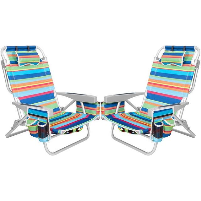 Romswi Beach Chairs 5 Position, 2 Pack Portable Folding Backpack Beach Chair Heavy Duty with Cooler Bag, Cup Holder for Outdoor Lawn Picnic Sport,Aluminum Foldable Camping Chair
