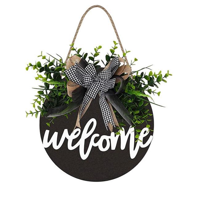 Welcome Sign Welcome Front Door Round Wood Sign Hanging Welcome Sign for Farmhouse porch Spring Welcome Sign Front Door Decoration （Blackboard welcome）