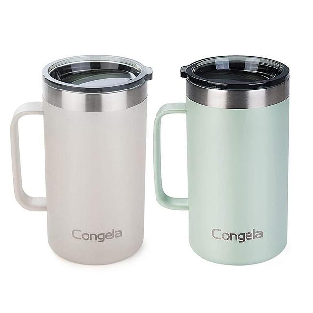 Congela 22oz 2Pack stainless steel insulated coffee mugs with handle, double wall vacuum camping cups set with Tritan lid for hot and cold drinks(Cement+Desert Sage,22oz 2Pack)