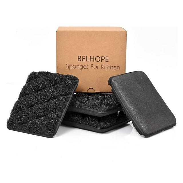 belhope Black Sponges Kitchen, Dish Sponge for Washing Dishes, Sponges for Dishes, Kitchen Sponges and Scrubbers - 4 Pack Rectangular