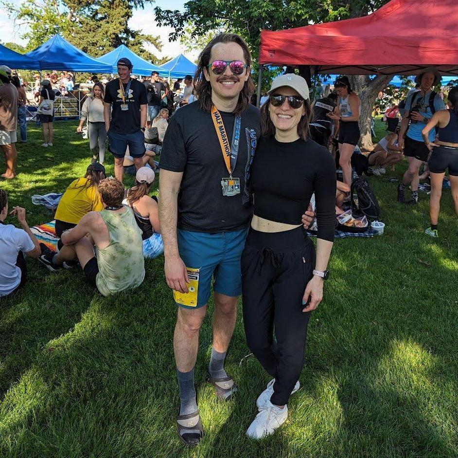 Colfax half marathon 2024 (only one of us ran two years in a row)