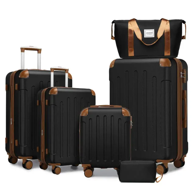 6-Piece Hardside Luggage Set, Expandable Spinner Wheels with TSA Lock, Duffel & Toiletry Bag , Black - ModernLuxe