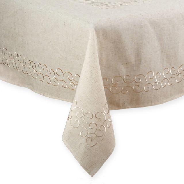Saro Lifestyle Embroidered Swirl 67-Inch x 120-Inch Oblong Tablecloth in Natural