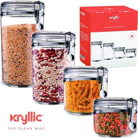 Food Storage containers canister set - Cereal Container Air Tight Canisters with lids for the dry flour coffee rice acrylic plastic clear glass airtight cannister sets for kitchen