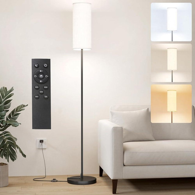 Keepsmile LED Floor Lamps for Living Room,Dimmable Floor Lamp with Remote,Custom Tall Lamp for Bedroom with 12W LED Bulb,Pole Light with Lamp Shade Foot Switch,Modern Standing Lamps for Office Dining