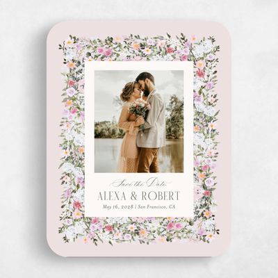 Pink Rounded Wedding Save the Date - Garden Gate Photo