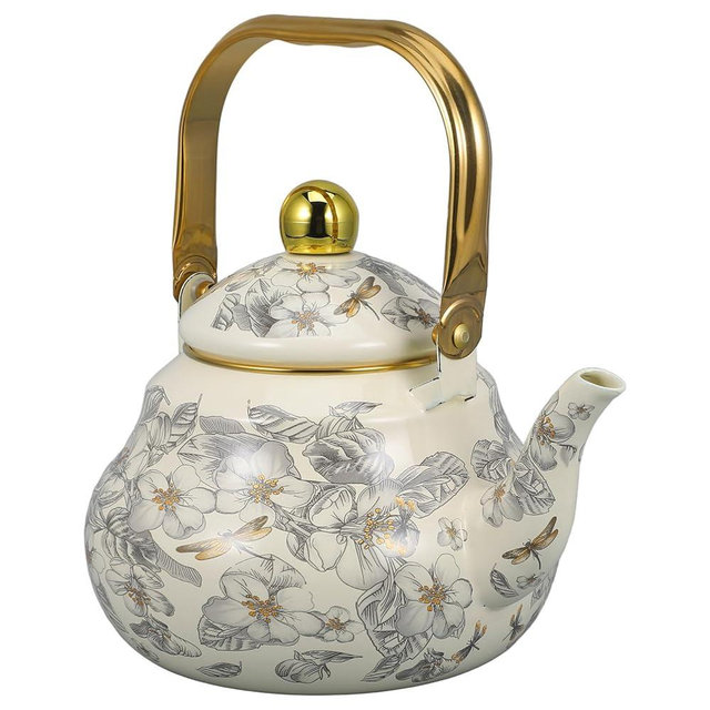 Cabilock 2.1 Quart Vintage Enamel Tea Kettle-Enamel Teapot floral with Cool Touch Porcelain Handle for Stovetop Home Kitchen Decor.
