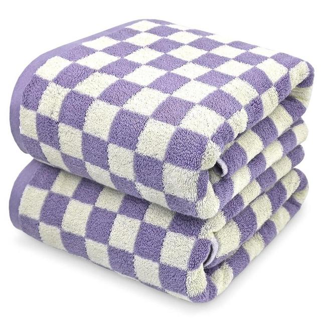 Jacquotha Shower Towels for Bathroom 27.5x55 Inches - Quick Dry Bath Towels Soft Towel(2Pack), Cute Towels Checkered Bathroom Towels Set Lilac, 520GSM Absorbent Cotton Towels 