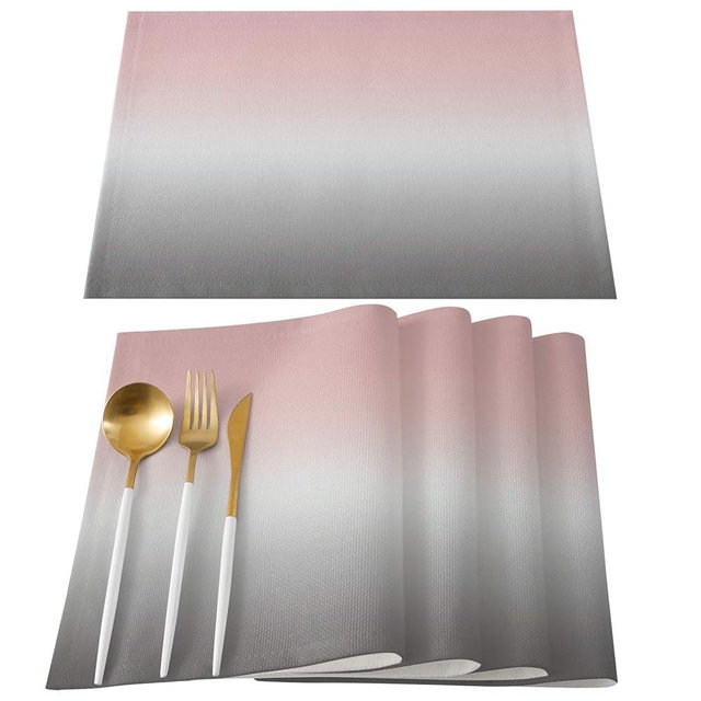 Pink Table Mats Set of 4 Ombre Placemats for Dining Table Pink and Grey Ombre Table Mats Gradient Gradual Color Table Decoration Holiday Banquet Kitchen Dining Non Slip Washable
