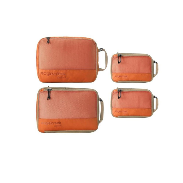Eagle Creek Pack-It Reveal Carry-On Set - Compression Cube S (2x) & M (1x) & Clean/Dirty Cube M - Angled Zipper Stackable Carry-On Packing Tubes - Travel Essentials - Mandarin