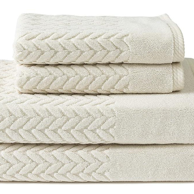 Texere 100% Organic Cotton Jacquard 650 GSM Premium Bath Towel Sets - Extra Absorbent Quick Dry and Plush (Cable, Birch, 2 Bath & 2 Hand Towels)