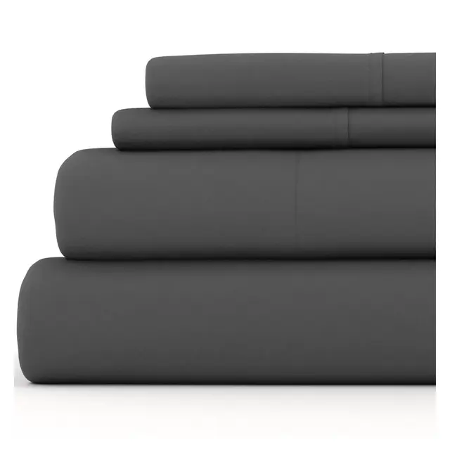 100% Cotton Flannel 4PC Sheet Set Super Soft - Becky Cameron, Solid Gray, Queen