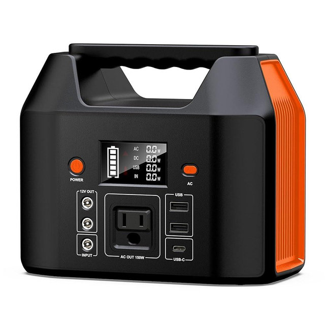 150W Portable Power Station, SinKeu 122.8Wh/38400mAh Power Bank with AC Outlet, LiFePO4 Battery, 110V 6 Outputs Solar Generator for Outdoor Camping, Traveling, Emergencies-Orange
