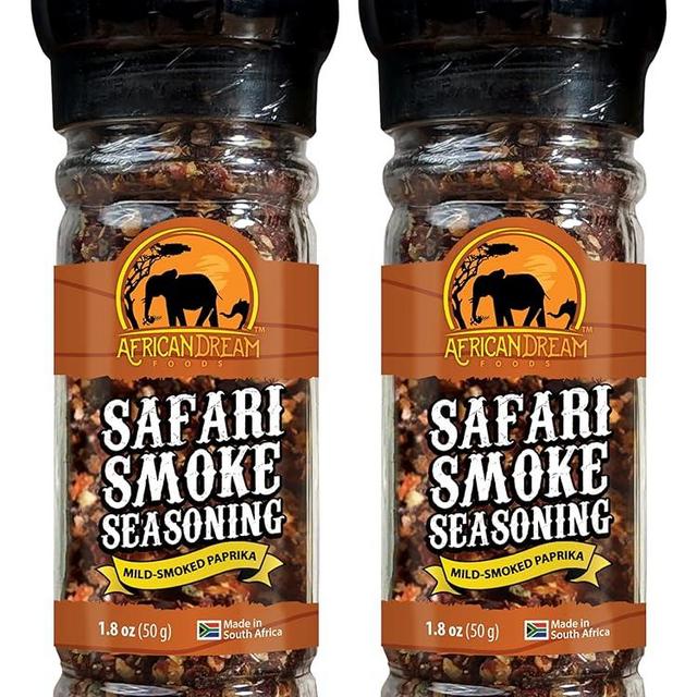 Safari Smoke Seasoning Blend by African Dream Foods with Smoked Paprika Peppers, Sea Salt | Ideal for Meat, Chicken, Vegetables | Reusable Grinder, 1.8 oz | 2-Pack