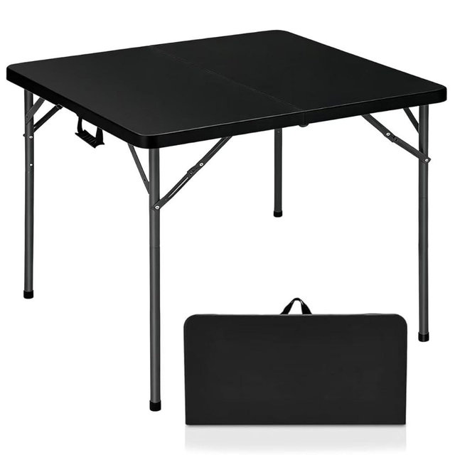 Lakhow 34" Square Folding Table, Plastic Commercial Folding Card Table with Collapsible Legs for Kitchen or Outdoor Party Wedding Event Indoor Outdoor Use, Black