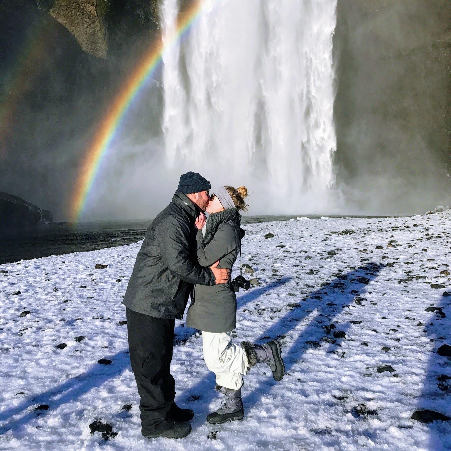 The day we got engaged in Iceland was one of the best! We explored waterfalls, had a snowball fight with Bons, Kev, and Ella, & a great dinner! No wonder Dan wanted pictures under the waterfall :)